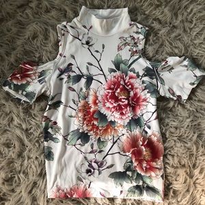 soft, open shoulder, floral print top